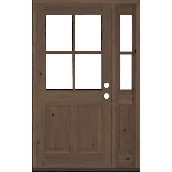 Krosswood Doors 50 in. x 80 in. Alder Left-Hand/Inswing 4-Lite Clear Glass Provincial Stain Wood Prehung Front Door/Right Sidelite