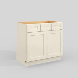 36 in. W x 21 in. D x 34.5 in. H in Antique White Plywood Ready to Assemble Floor Vanity Sink Base Kitchen Cabinet