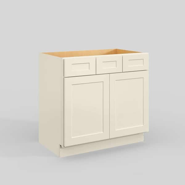 Unbranded 36 in. W x 21 in. D x 34.5 in. H in Antique White Plywood Ready to Assemble Floor Vanity Sink Base Kitchen Cabinet