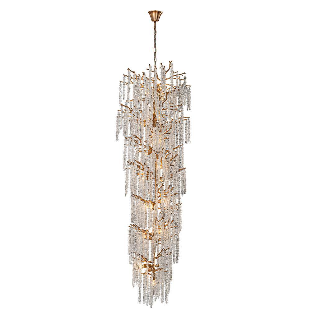 "24"" W x 156"" H 21-Light Tree Branch Glass Chandelier in Antique Brass with Clear Glass for Foyers, Staircases" price history on PriceWatchPro