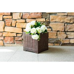 10.2 in. Tall Red Mahogany Lightweight Concrete Faux Wood Square Planter