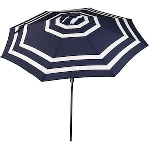 9 ft. Aluminum Market Solar Tilt Patio Umbrella in Navy Blue Stripe