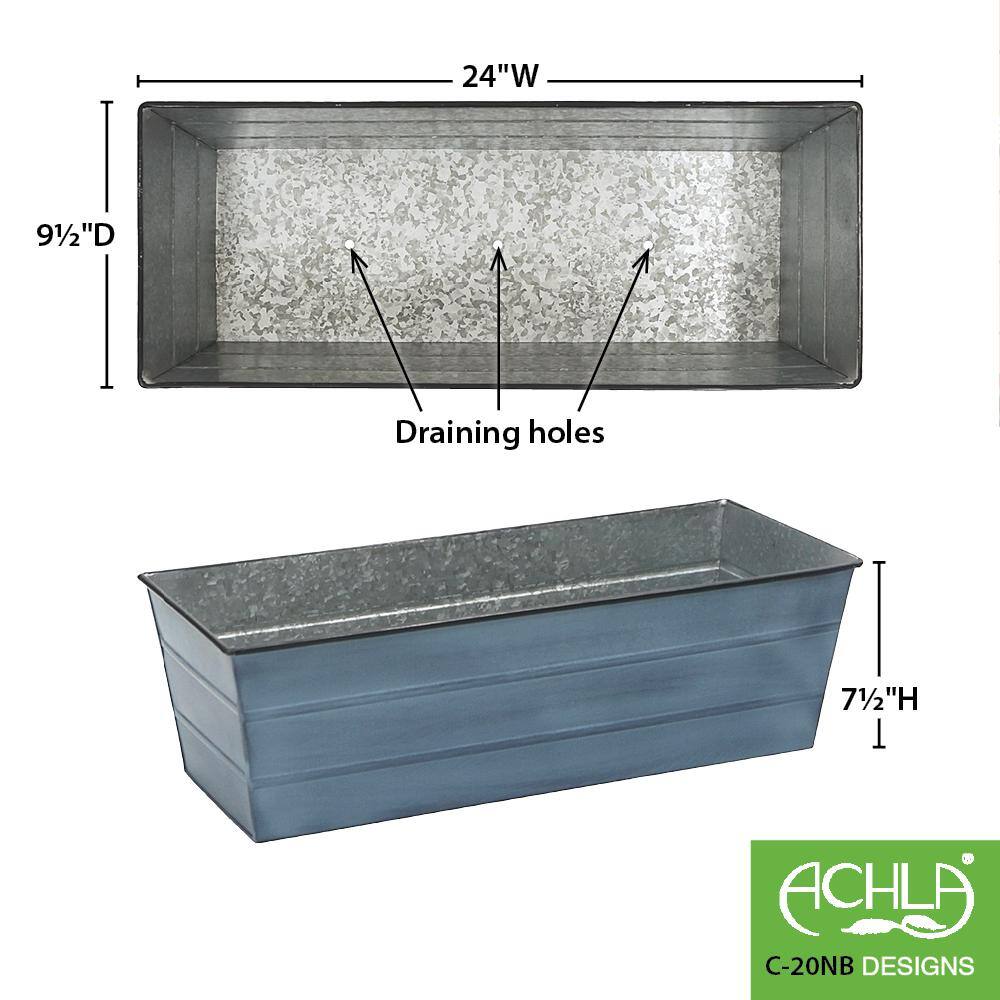 Medium Nantucket Blue Galvanized Steel Flower Box