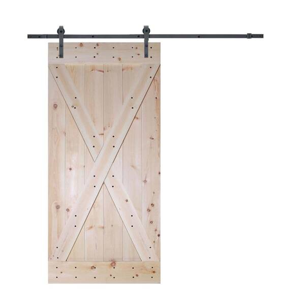 CALHOME 36 in. x 84 in. X-Panel Solid Core Knotty Pine Interior Sliding