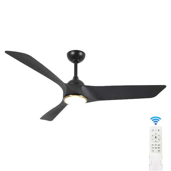 Jushua 52 in. Black Indoor Ceiling Fan with Light Remote Control, Quiet DC Motor 3-ABS Blade Ceiling Fans 6-Speed Levels