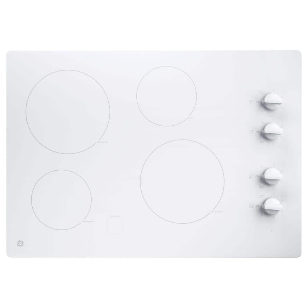 GE 30 in. Radiant Electric Cooktop in White with 4 Elements including 2 Power Boil Elements