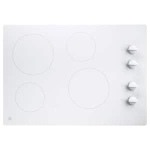 30 in. 4 Burner Element Radiant Electric Cooktop in White including 2 Power Boil Burners