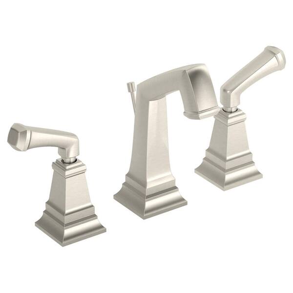 Symmons Oxford 8 in. Widespread 2-Handle Bathroom Faucet in Satin Nickel with Drain