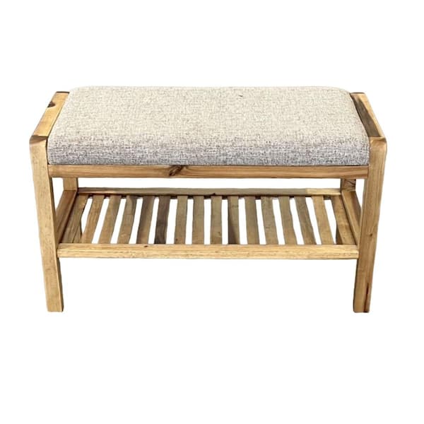 Acacia Natural 23.75 in. Padded Bedroom Bench with Shelf