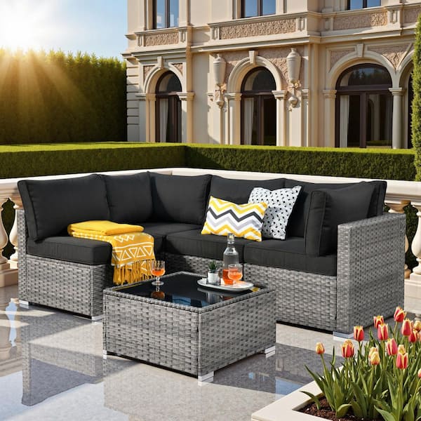 Caodoc Elora Gray 5‑Piece Wicker Outdoor Sectional Sofa Set with