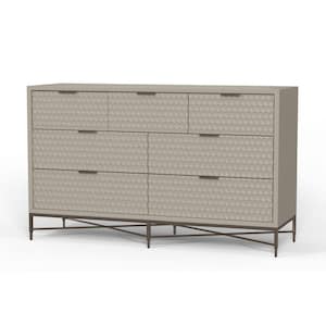 Taupe Gray 7-Drawer Mahogany Wood Dresser with Honeycomb Pattern