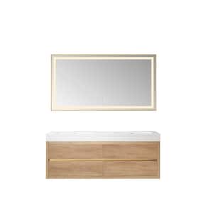 Palencia 60 in. W x 20 in. D x 24 in. H Double Sink Bath Vanity in N.American Oak W/White Composite Stone Top and Mirror