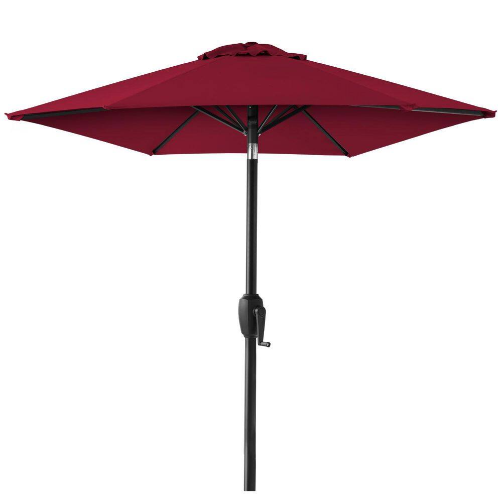 7.5 ft. Steel Market Tilt Patio Umbrella in Burgundy with Crank Lift
