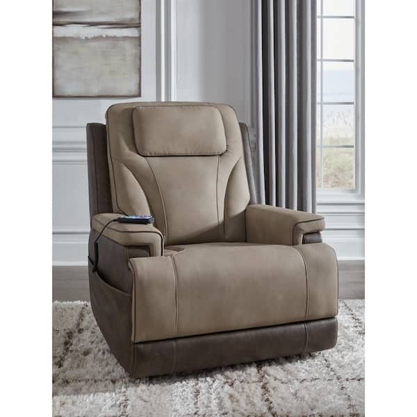 4Z-Relax Retreat Beige/Brown Faux Leather Standard Power Lift Recliner with Adjustable Headrest