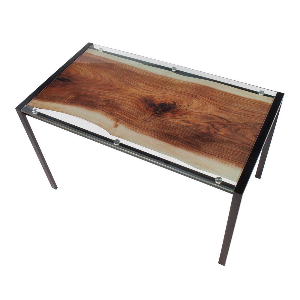 Rectangular Black Steel and Glass Dining Table