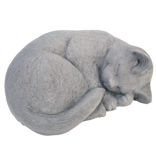 Unbranded Cast Stone Small Curled Cat Garden Statue Antique Gray