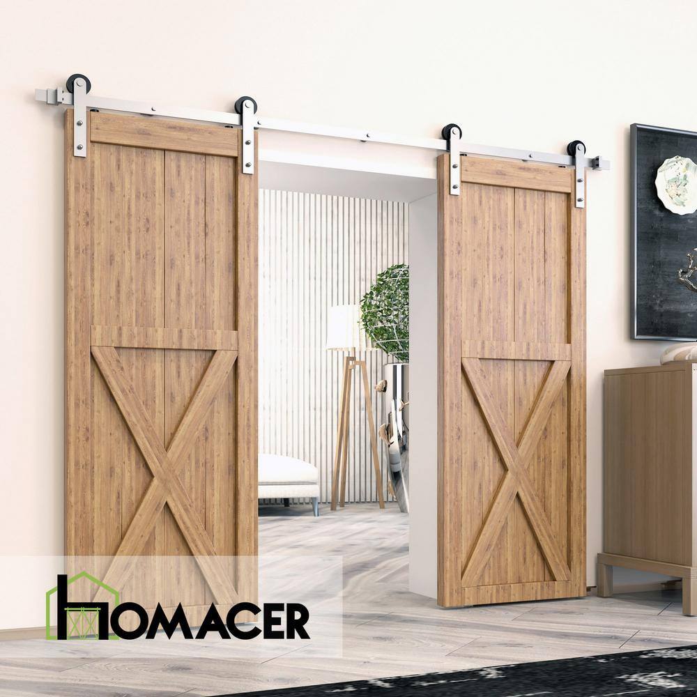 Brushed Nickel 4ft Sliding Barn Door Hardware Kit for Double Doors