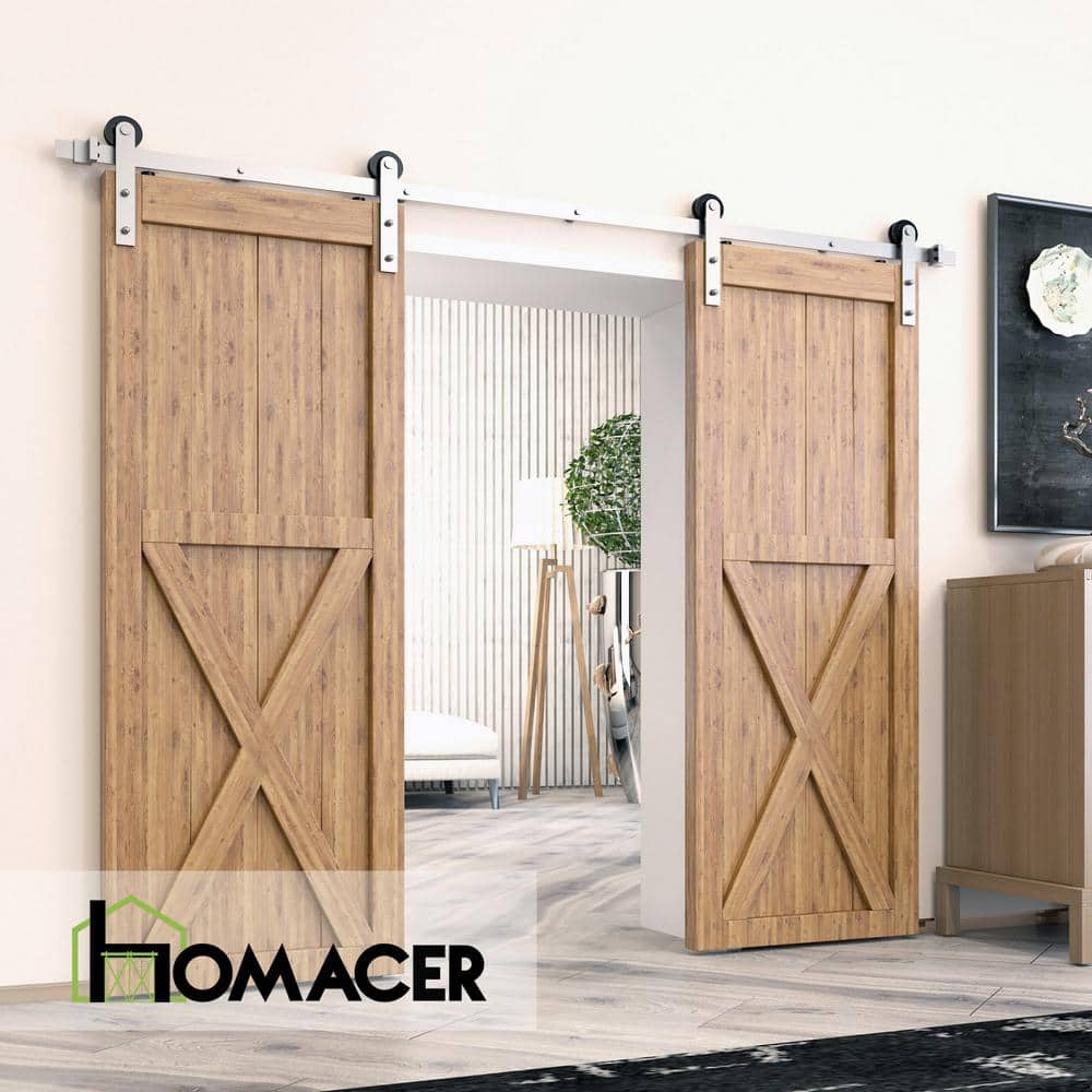 Brushed Nickel Double Barn Door Hardware Kit with Flat Track