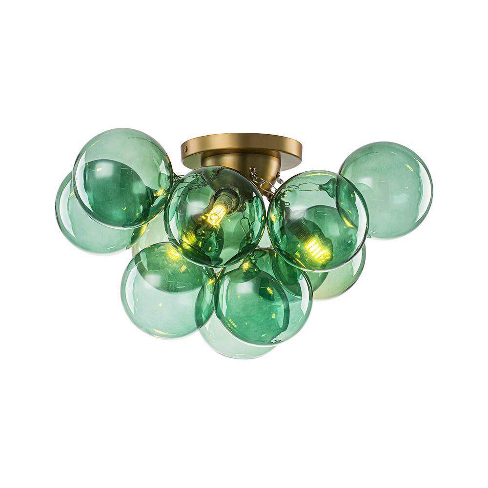 Orbis 3-Light 18.1-in W Brushed Gold Semi-Flush Mount with Clear Green Glass Globe Shades for Living Room and Bedroom price history on PriceWatchPro