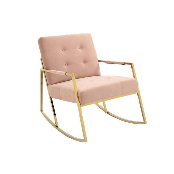 URTR Modern Accent Rocking Chairs Velvet Armchair, Leisure Chair with Stainless Steel Feet for Living Reading Room, Pink