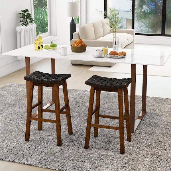 Costway 31 in. Black Backless Wood Bar Stool Counter Stool with Faux Leather Seat (Set of 2)