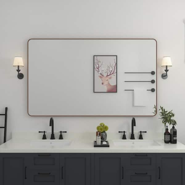 niveal 60 in. W x 36 in. H Rectangular Framed Wall Bathroom Vanity Mirror in Walnut