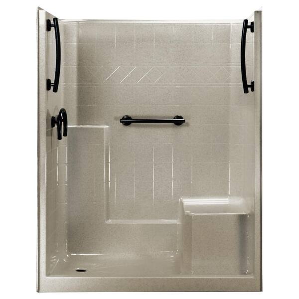 Ella 60 in. x 33 in. x 77 in. 1-Piece Low Threshold Shower Stall in Beach, Grab Bars, Right Hand Side Seat, Left Drain