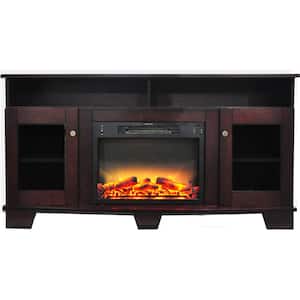 Savona 59 in. Freestanding Electric Fireplace TV Stand Entertainment Center with Logs and Grate Insert in Mahogany