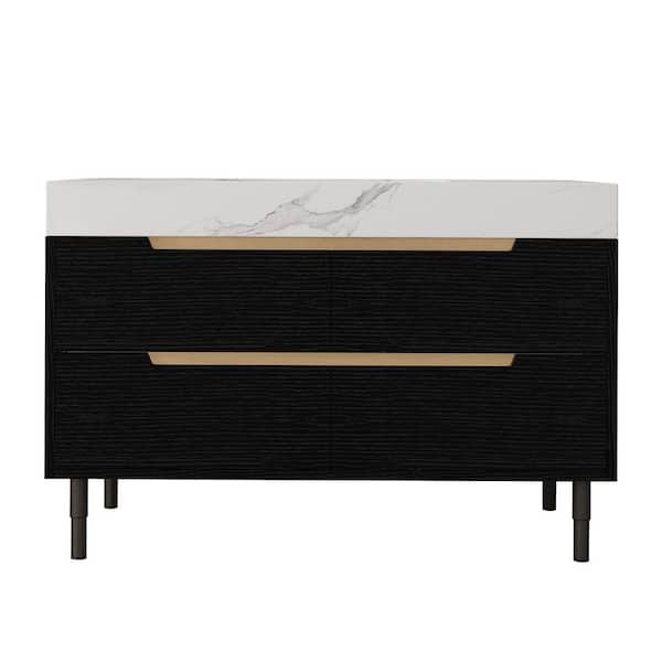 35 in. Single Sink Freestanding Black Bath Vanity with White Sintered Stone Top