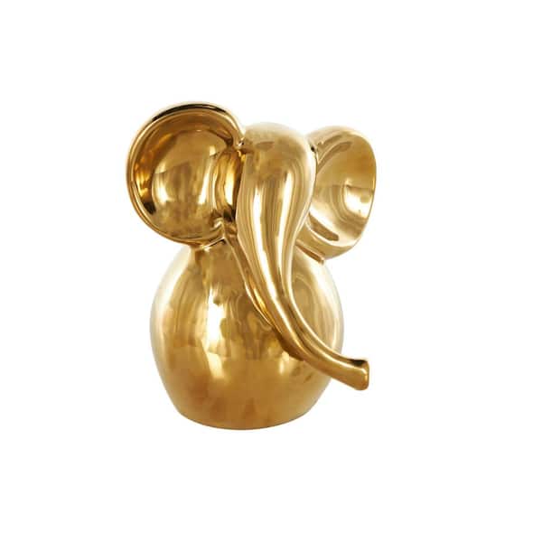 Litton Lane 9 in. x 10 in. Gold Ceramic Glossy Elephant Sculpture