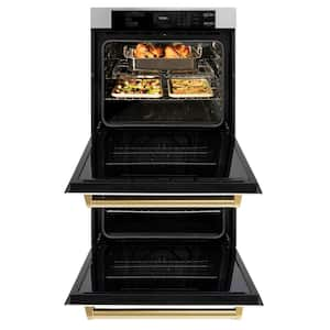 Autograph Edition 30 in. Electric Double Wall Oven with Convection in Stainless Steel, White Matte and Polished Gold