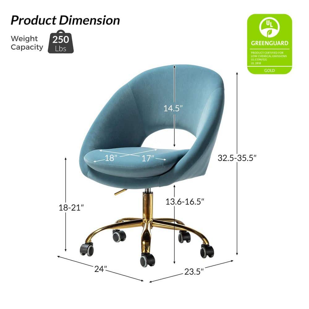 Berta Blue Velvet Swivel Task Chair with Adjustable Height