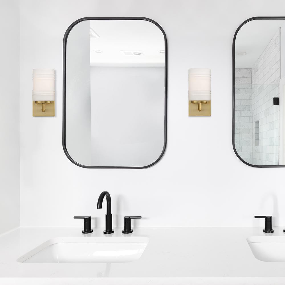 Leavenworth Brushed Gold Dimmable Wall Sconce with Opal Glass Shade