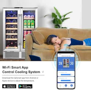 24 in. Dual Zone 19-Wine Bottles and 57-Cans Beverage & Wine Cooler with Smart APP Control in Stainless Steel