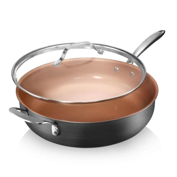 Professional 5.5 qt. Aluminum Ti-Ceramic Non-Stick Deep Saute Pan with Glass Lid and Helper Handle