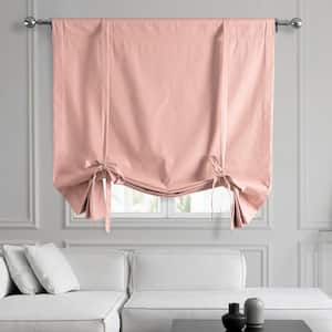 Lullaby Pink Solid Cotton 46 in. W x 63 in. L Rod Pocket Room Darkening Curtains Tie-Up Window Shade (Single Panel)