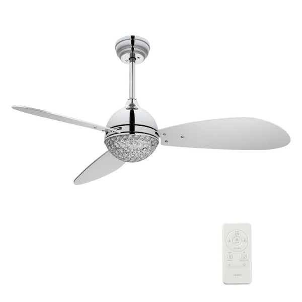 CARRO Corvin II 48 in. Integrated LED Indoor Chrome Smart Ceiling Fan with Crystal Light, Remote Works with Alexa/Google Home