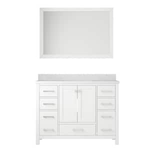 48 in. W x 22 in. D x 35.4 in. H Single Sink Solid Wood Bath Vanity in White with Carrara White Marble Top and Mirror