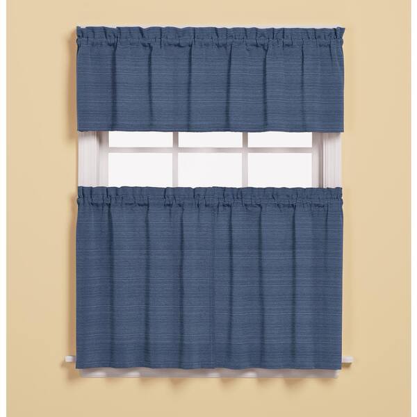 Saturday Knight Semi-Opaque Austin 36 in. L Polyester/Cotton Tier Curtain in Denim (2-Pack)