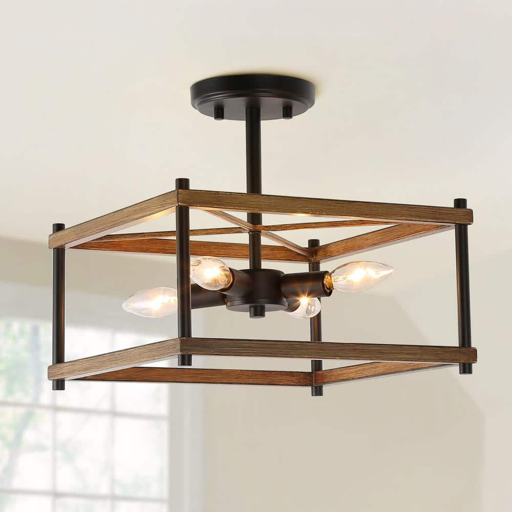 LNC Eniso Rustic Farmhouse 4-Light Rustic Matte Black Semi Flush Mount ...