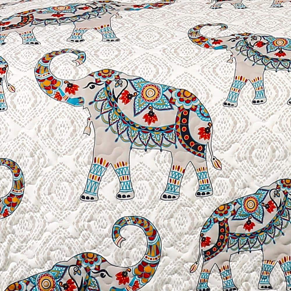 Colorful Bohemian Elephant Print Sherpa Throw Blanket