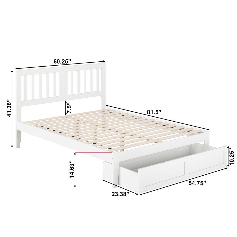 White Queen Wood Platform Bed with Storage Drawer and USB Charger