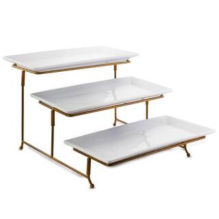 Conjunto De Travessas Gibson 3 Níveis - Dourado E Branco Pra Hospedagem