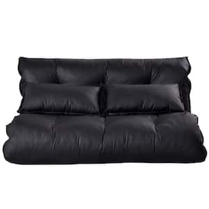 Black PU Leather Convertible Sleeper Futon Sofa Bed