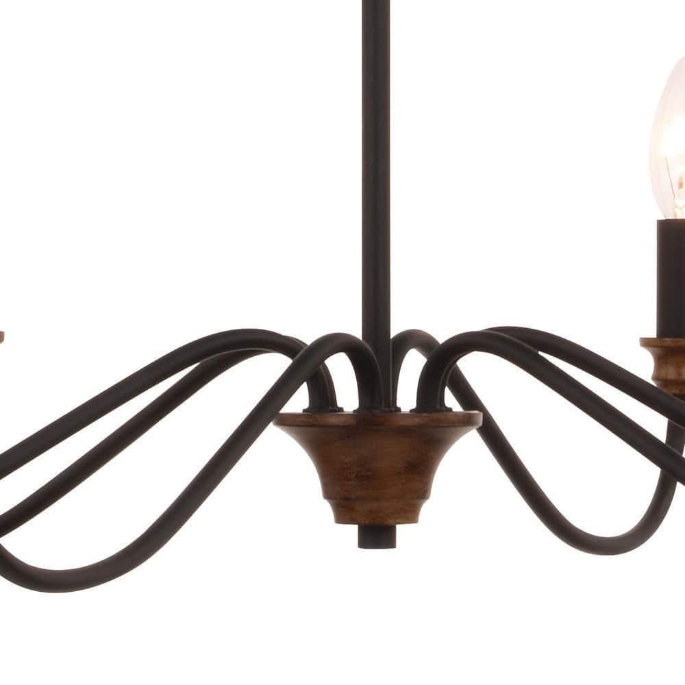 Annabelle 30" Matte Black & Brushed Walnut 6-Light Chandelier