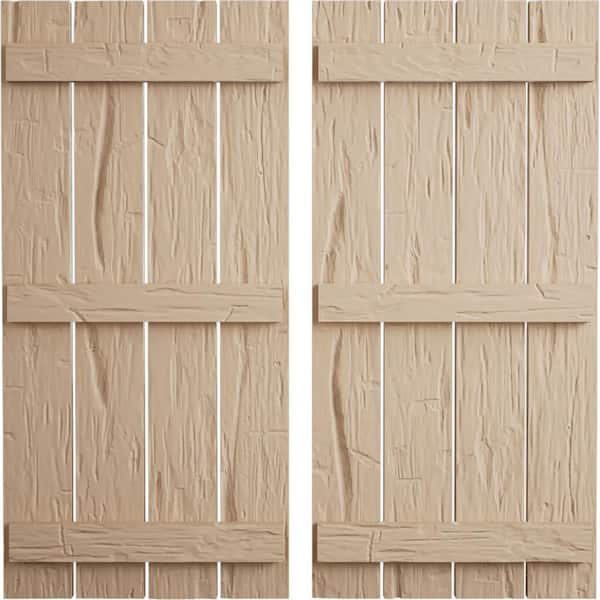 Ekena Millwork 23.5 in. x 70 in. Timberthane Polyurethane 4-Board Spaced Board-n-Batten Hand Hewn Faux Wood Shutters Pair