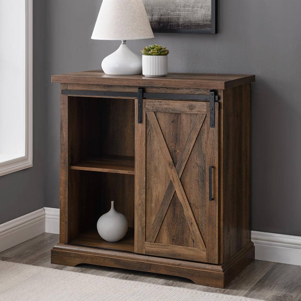 Rustic Oak Sliding Barn Door Accent Cabinet