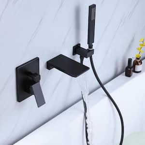 Single-Handle Wall Mount 1-Spray Roman Tub Faucet 4 GPM with Handheld Shower in. Matte Black