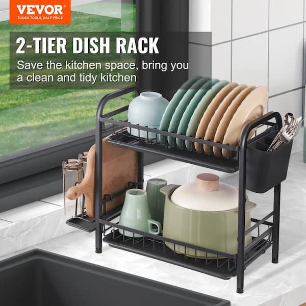 VNKZI Dish Drying Rack, 2 Tier Stainless Steel Multifunctional