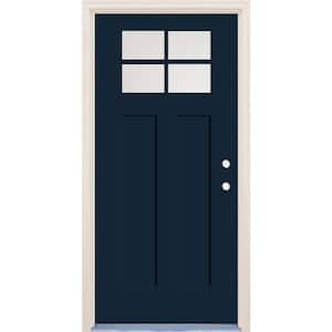 36 in. x 80 in. Left-Hand 4-Lite Clear Glass Indigo Painted Fiberglass Prehung Front Door with 6-9/16 in. Frame